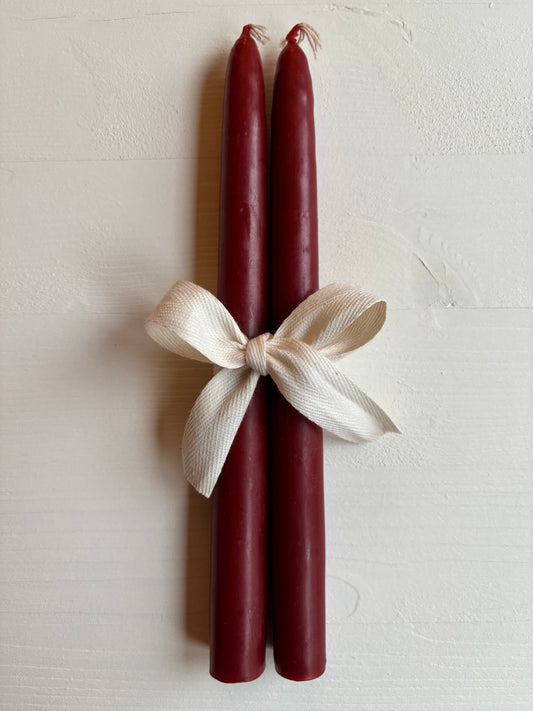 Burgundy Beeswax Taper Candles Set of Two