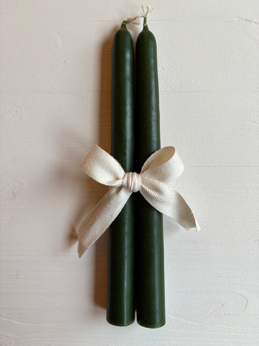 Dark Green Beeswax Taper Candles Set of Two