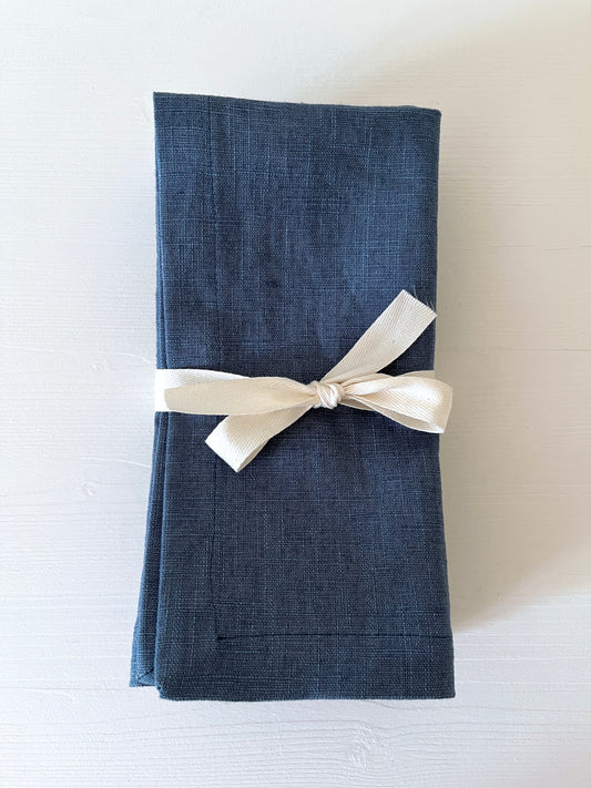 Set Of Linen Napkins in Denim Blue