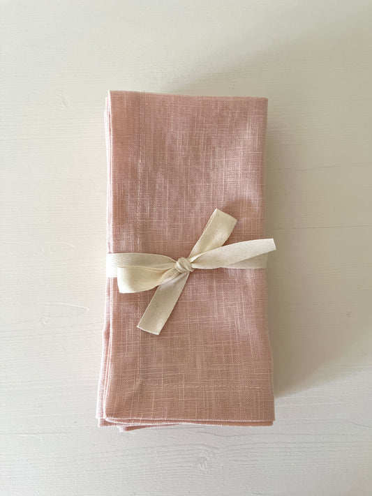 Set Of Linen Napkins in Salmon Pink