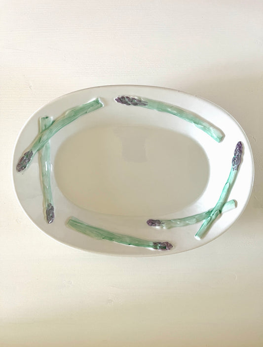 Oval Serving Platter with Asparagus Design